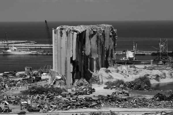 A general view shows the damaged port area in the aftermath of a massive explosion in Beirut.