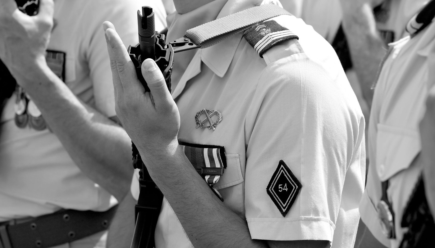A soldier from the 54th Signal Regiment at the Oberhoffen camp in Haguenau, France, in July 2022.