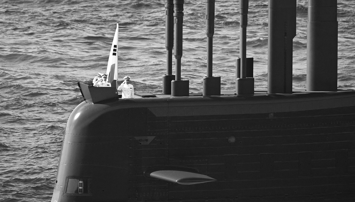 The South Korean Navy's conventional Shin Chaeho submarine seen here off the southern port city of Busan, on 26 September 2025.
