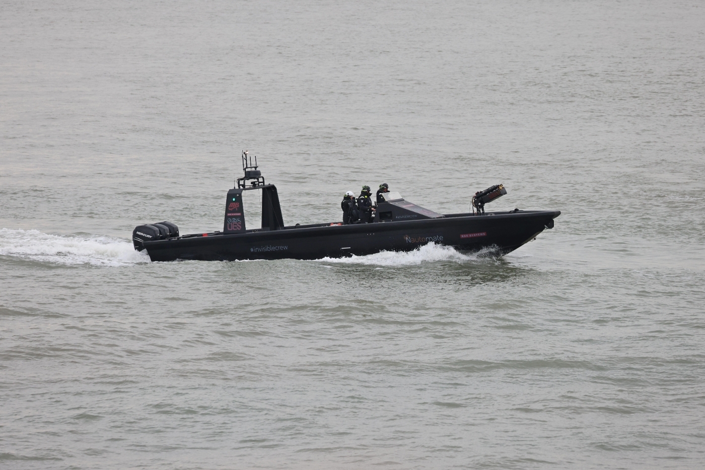 A UES P38 speedboat used by BAE to test its 'Nautomate' system which turns ordinary vessels into drones, in Portsmouth, on 15 February 2024.