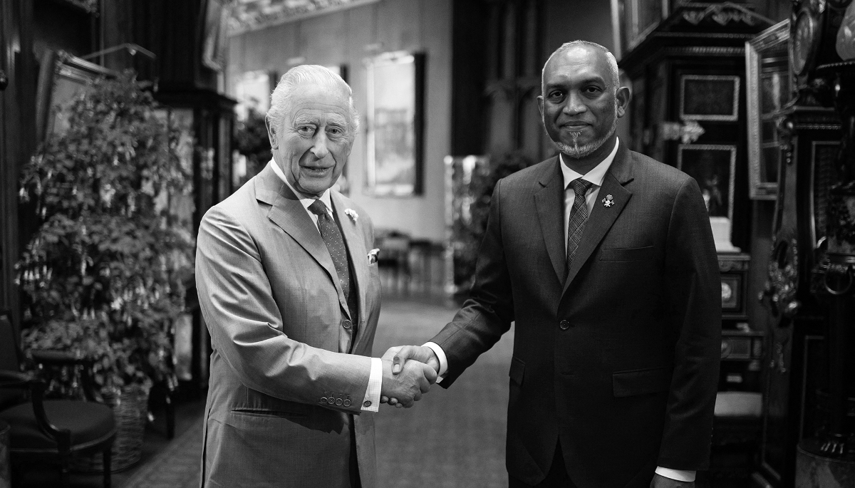 King Charles III of the United Kingdom with the President of the Maldives, Mohamed Muizzi, at Windsor, on 17 July 2025.