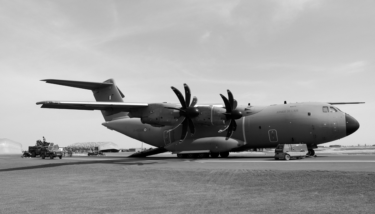 A French Air Force Airbus A400M Atlas at the French Army base of Gao, Mali, 5 December 2021.