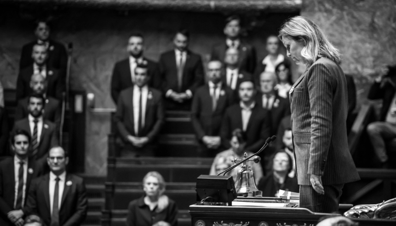 Yaël Braun-Pivet, President of the French National Assembly, in the assembly, Paris, 5 November 2024.
