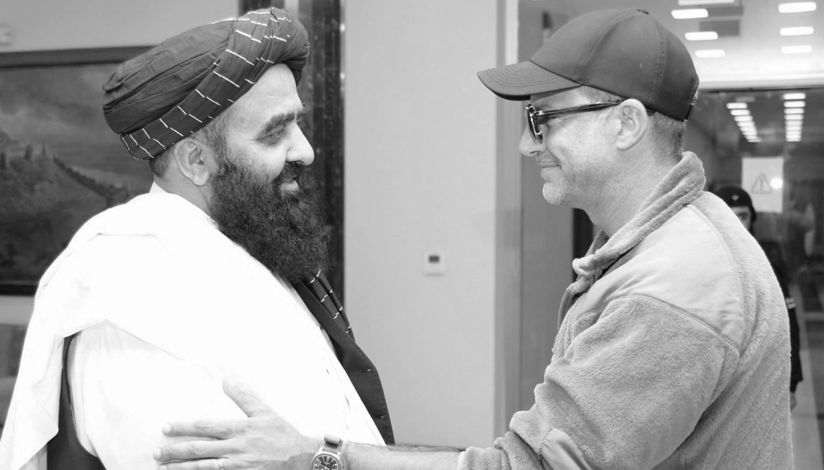 The Taliban government's foreign minister Amir Khan Muttaqi greets Adam Boehler, US special envoy for hostage response, in Kabul, 13 September 2025.