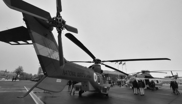 Two Airbus H225 in Kyiv's Boryspil airport during the helicopters handover ceremony on 21 December 2018.