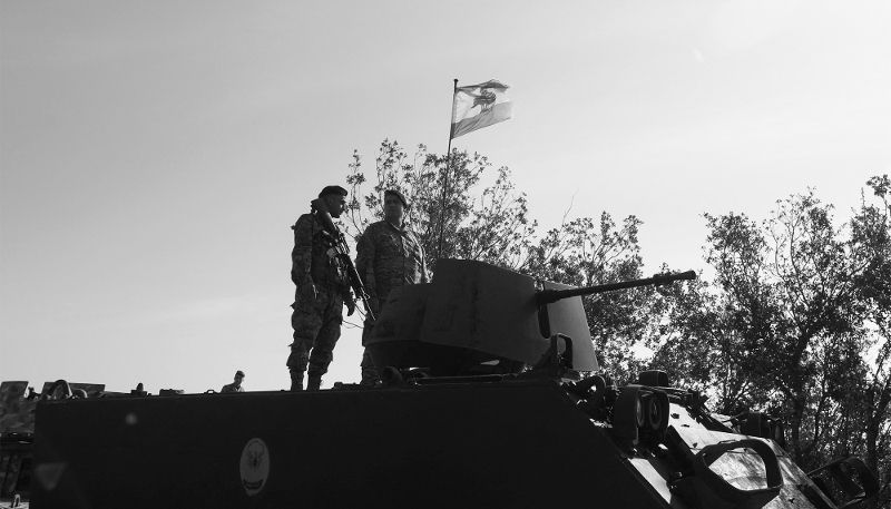 Lebanese soldiers in the southern Litani sector, in Alma al-Shaab, near the border with Israel, in southern Lebanon, on 28 November 2025.