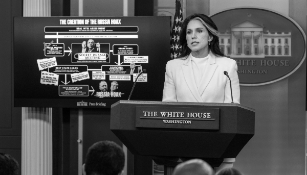 US Director of National Intelligence Tulsi Gabbard at a press conference in Washington on 23 July 2025. The meeting was organised following the publication of a declassified report related to the investigation into Russian interference in the 2016 presidential campaign.