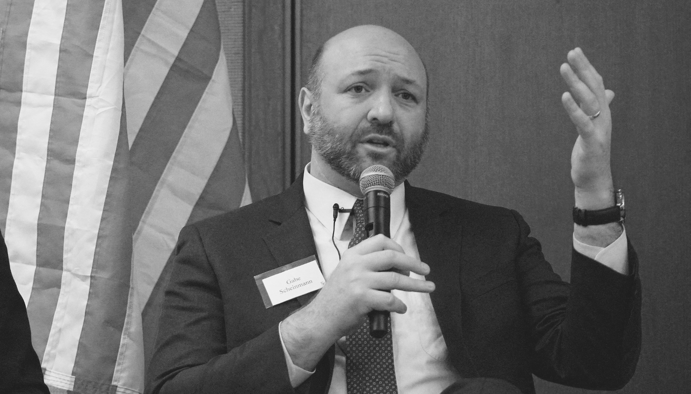 Gabriel Scheinmann speaking at a conference at The Charles Hotel in Cambridge, Massachusetts, US, on 8 February 2025.