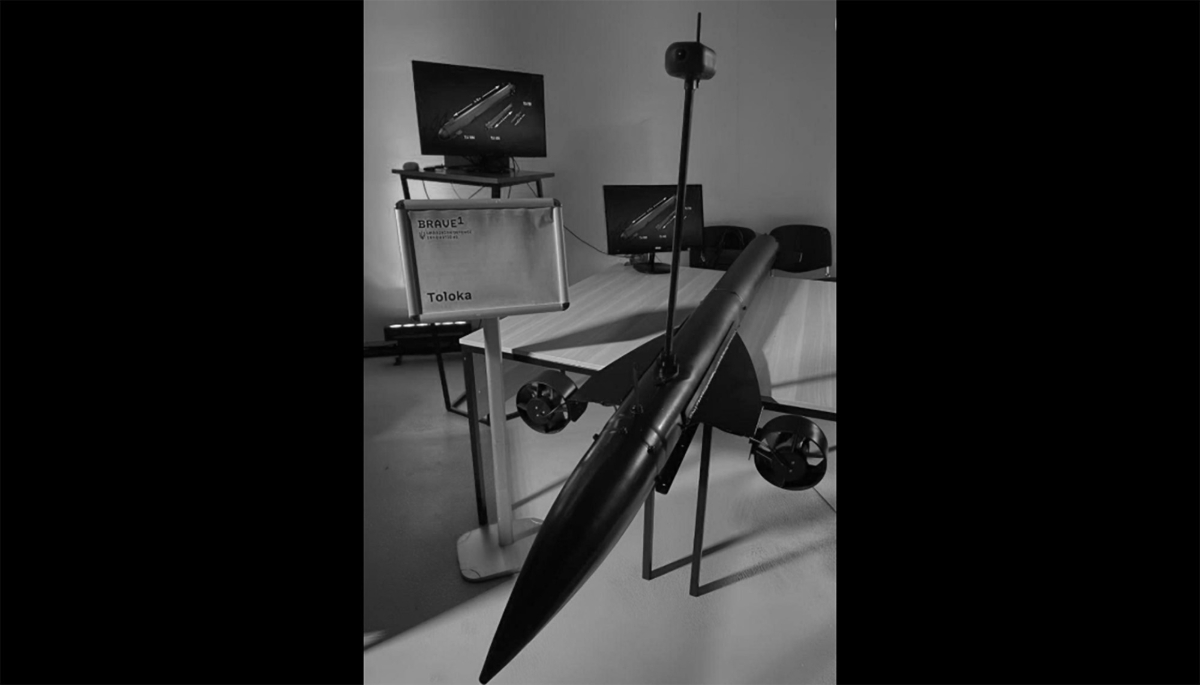 The Toloka drone displayed at a Brave-1 defence exhibition.