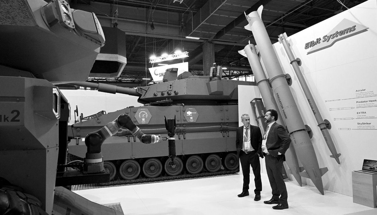 An Elbit Systems stand at the Eurosatory defence trade fair, in Villepinte near Paris, on 13 June 2022. 