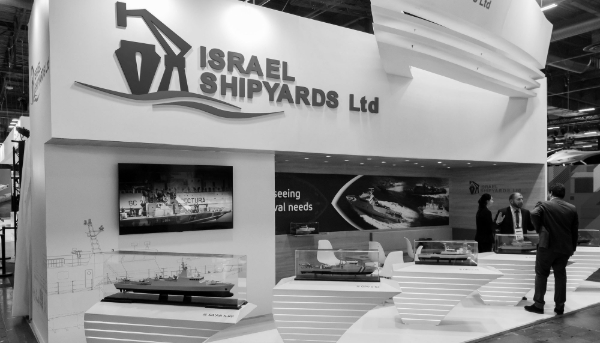Israel Shipyards' stand at the Euronaval exhibition in Villepinte, outside Paris, on 4 November 2024.
