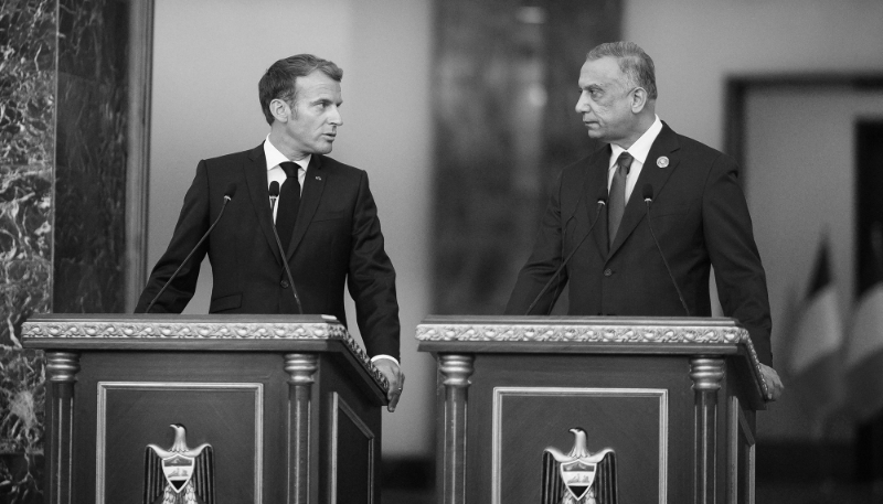 French President Emmanuel Macron (left) and then Iraqi Prime Minister Mustafa Al-Kadhimi, Baghdad, Iraq, August 2021.