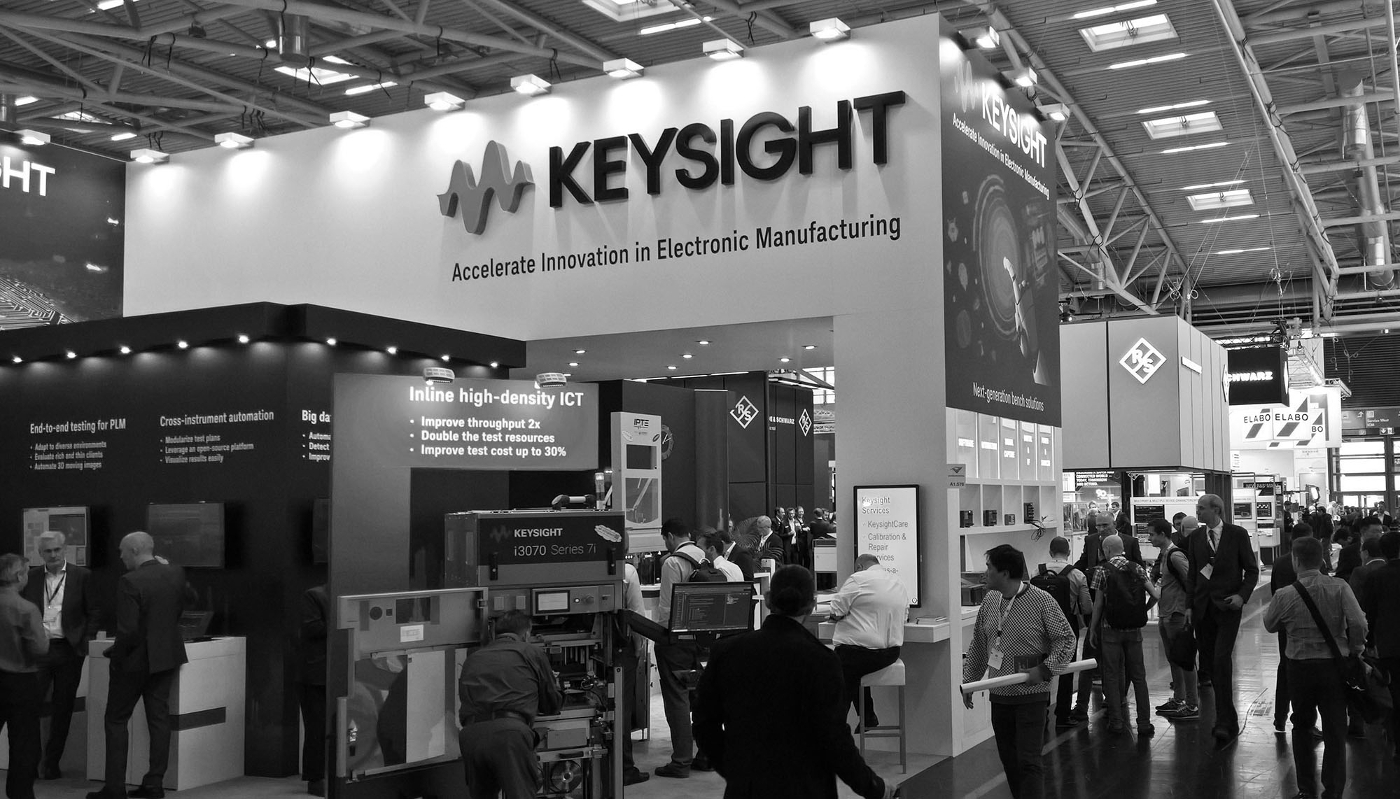 A stand belonging to the American company Keysight at the electronics manufacturing trade fair in Munich on 17 November 2023.
