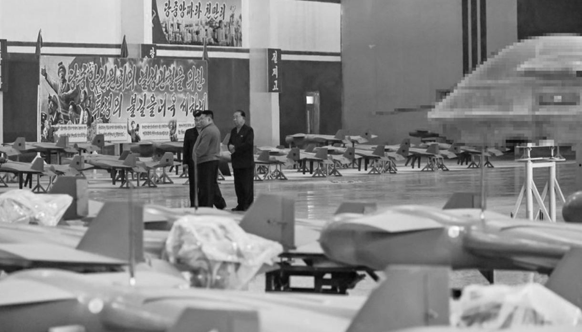 North Korean leader Kim Jong-un visits a secret factory manufacturing kamikaze drones inspired by the Russian Geran-2.
