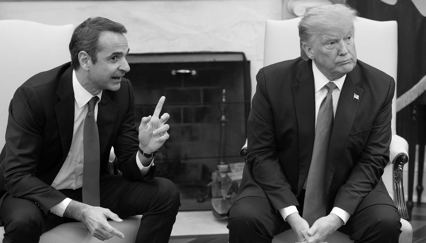Greek Prime Minister Kyriakos Mitsotakis and US President Donald Trump in the Oval Office of the White House in Washington, D.C. on 7 January 2020.