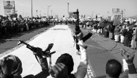 Houthis stage a protest against US and Israeli attacks on Iran, in Sanaa, Yemen, on 3 April 2026.