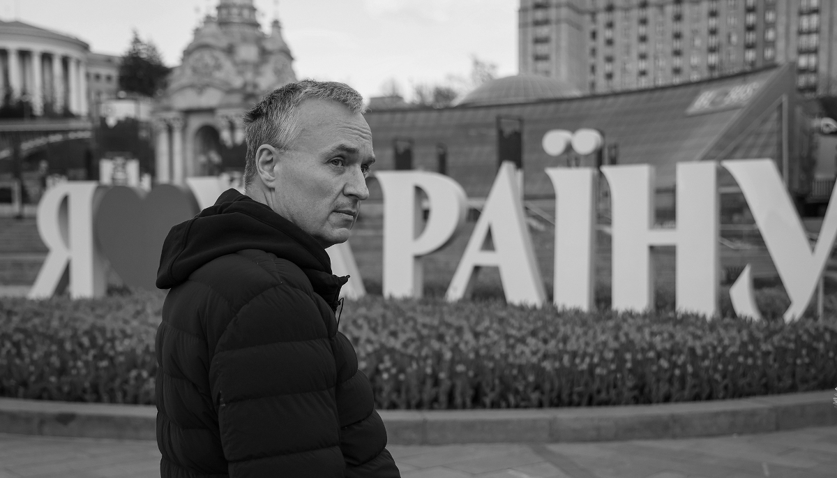 Gazprombank's former deputy chairman Igor Volobuyev, Black Spark's sole public figure, in Kyiv, on 28 April 2022.