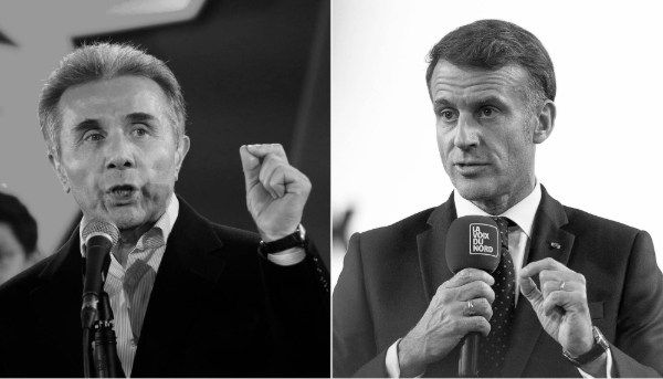 The founder of the Georgian Dream party Bidzina Ivanishvili (L) and French President Emmanuel Macron.