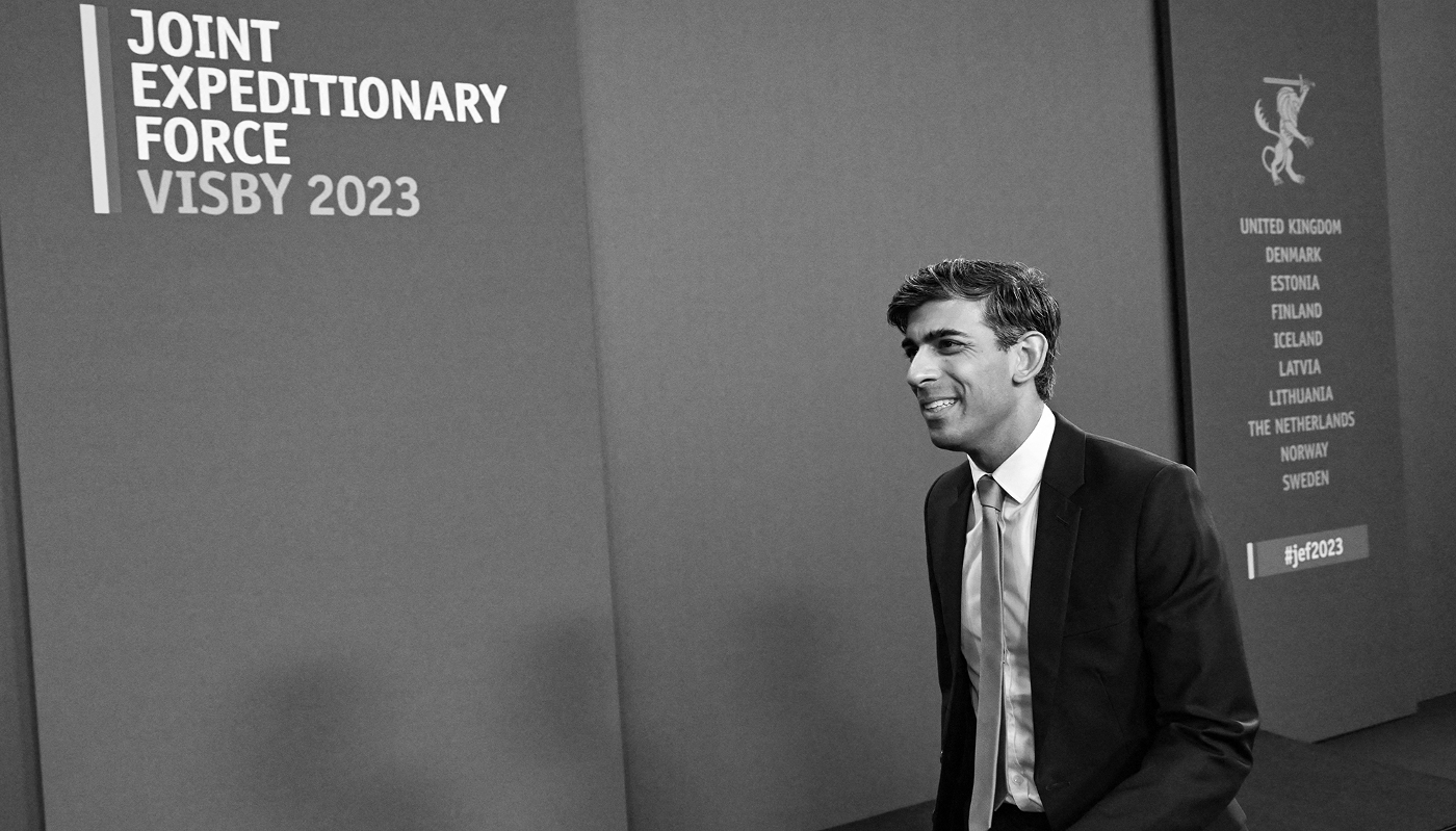 British prime minister Rishi Sunak at the Joint Expeditionary Force leaders’ summit on the Baltic island of Gotland, Sweden, on 13 October 2023.
