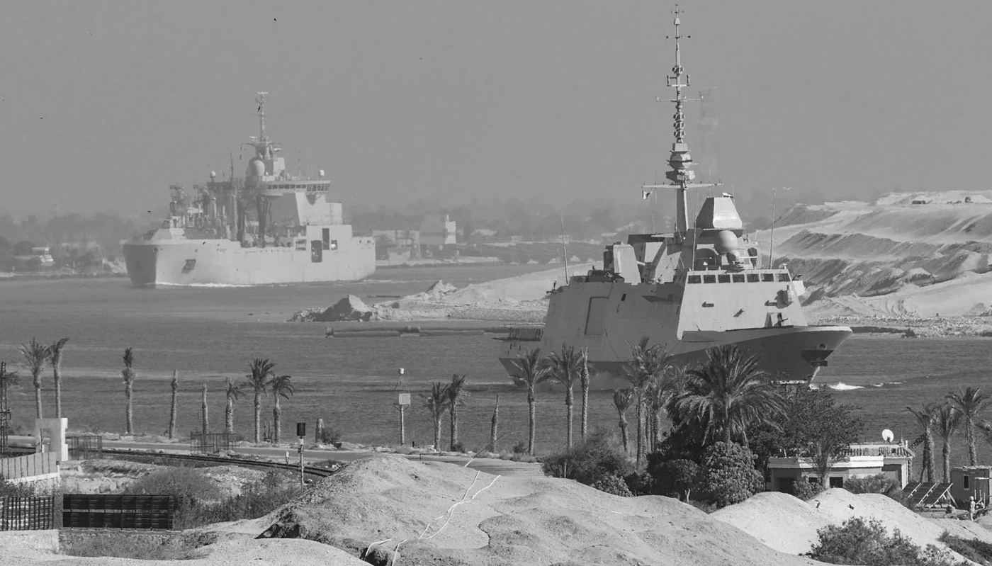 French navy ships transiting the Suez Canal on their way to the southern Red Sea in May 2026.