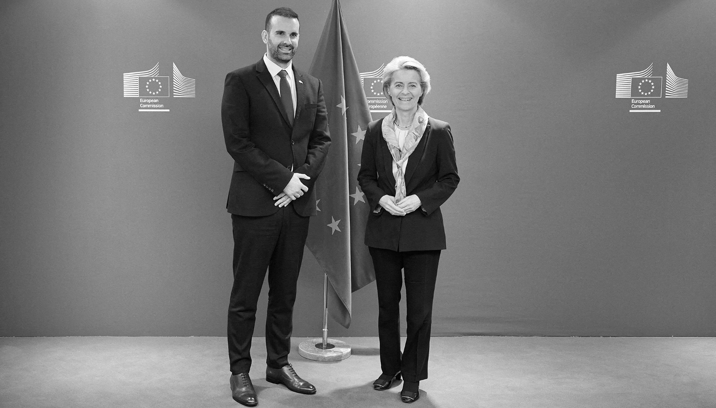 Montenegrin Prime Minister Milojko Spajic with European Union Commission President Ursula von der Leyen in Brussels, Belgium on 14 February 2024.