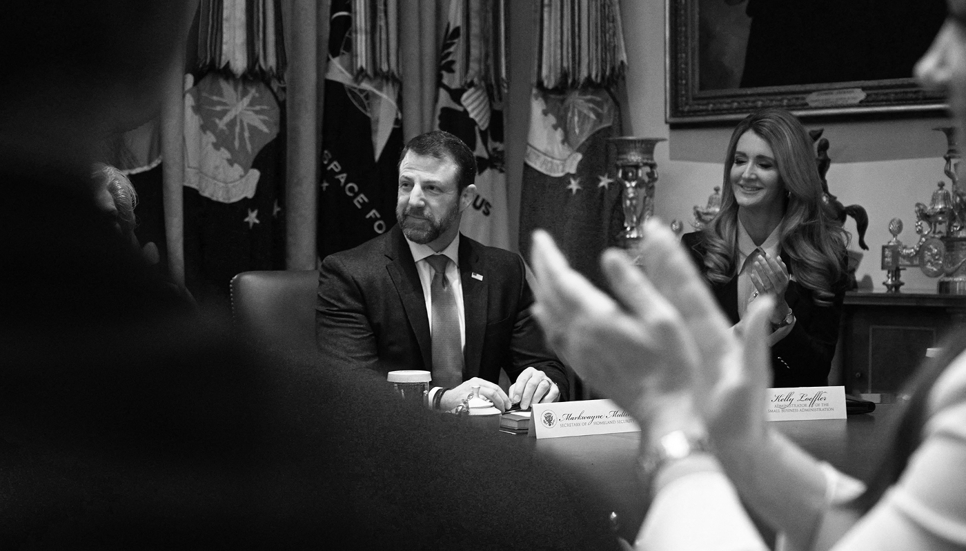 Homeland Security Secretary Markwayne Mullin attends his first cabinet meeting in the Cabinet Room of the White House in Washington, DC, on 26 March 2026.