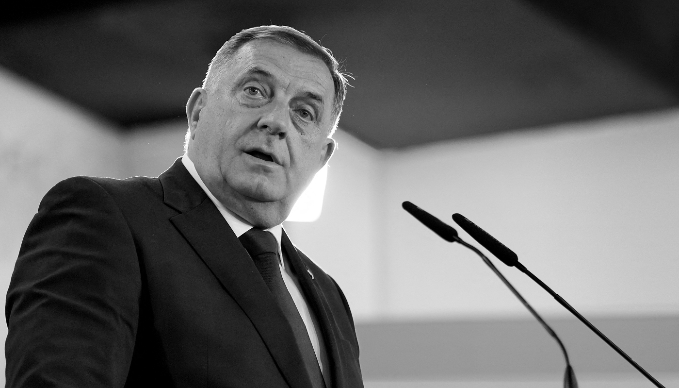 Bosnian Serb leader Milorad Dodik addresses the media after the preliminary results of the general elections were announced in Banja Luka, Bosnia, on 4 October 2026.