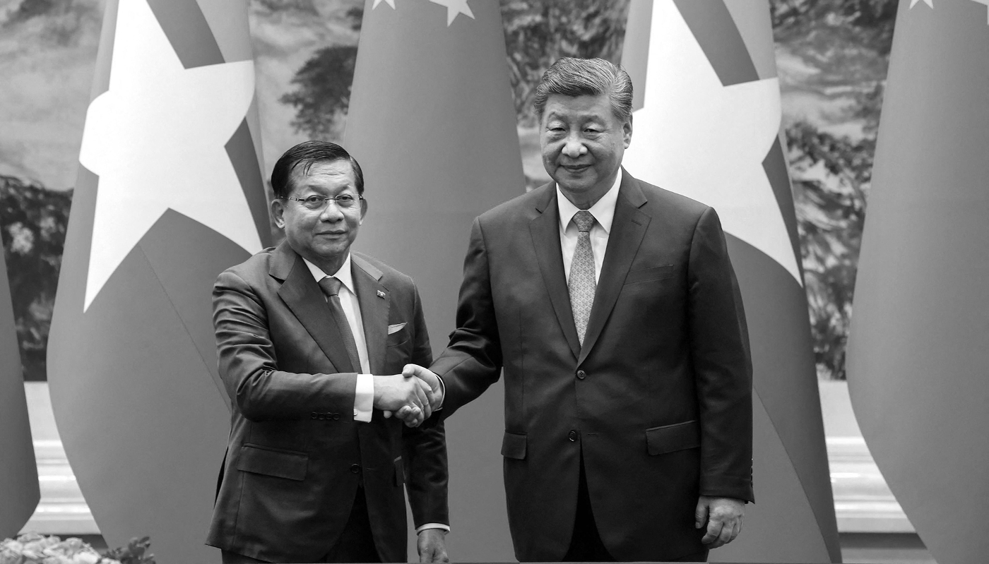 Chinese President Xi Jinping (right) shakes hands with his Burmese counterpart Min Aung Hlaing during a ceremony in Beijing, on 16 June 2026.