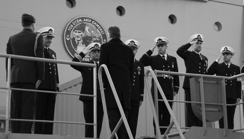 Tolga Orkun, Consulate Generale of Turkey in Burgas visits the Turkish command ship during the eighth activation of the MCM Black Sea, in Burgas, Bulgaria, on 12 January 2026.