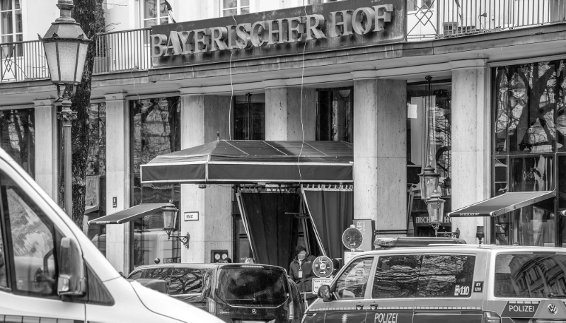 The Hotel Bayerischer Hof preparing to host the 61st Munich Security Conference from 14 to 16 February in Munich, Germany.
