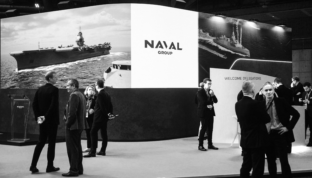 The Naval Group stand at the Euronaval 2024 naval defence equipment fair in Villepinte, near Paris, on 4 November 2024. 