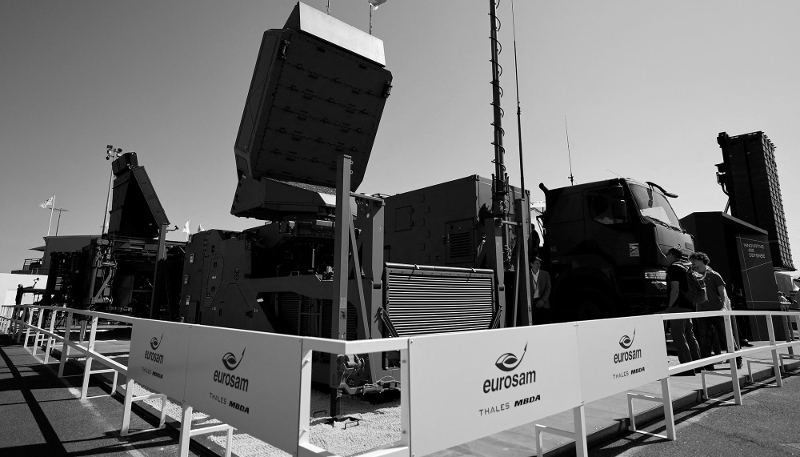 A SAMP/T NG air defence system and a Ground Fire 300 system on display at the 55th Paris Air Show in Le Bourget, near Paris, on 18 June 2025.