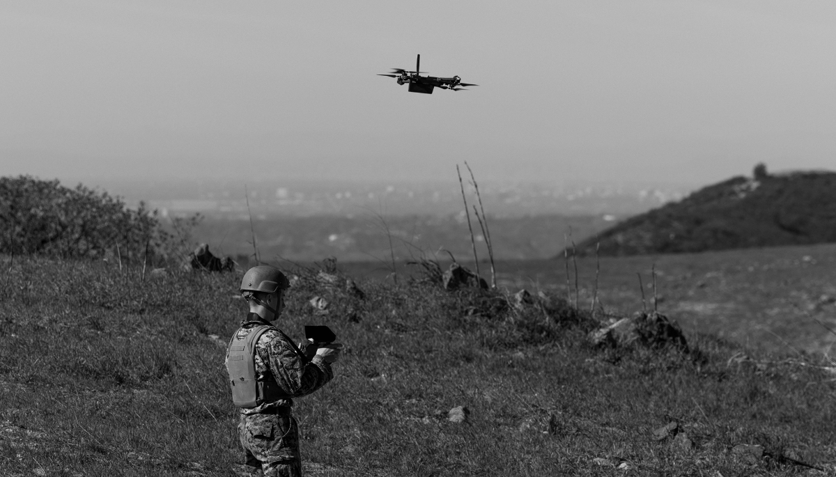 A marine launches a Skydio X2D unmanned aerial system in California, on 7 February 2023.