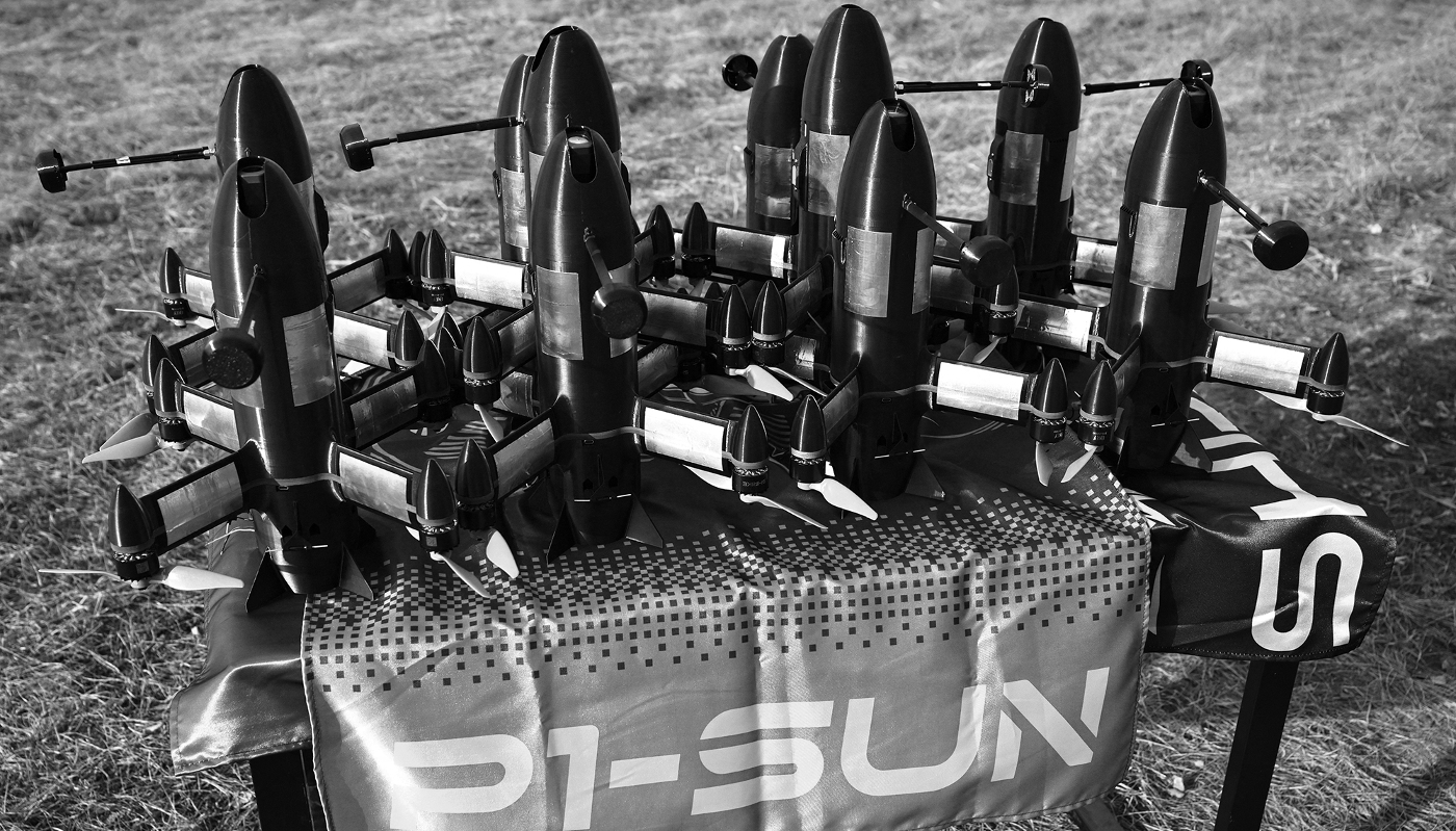 P1-Sun interceptor drones before test flights in Ukraine, on 19 March 2026.