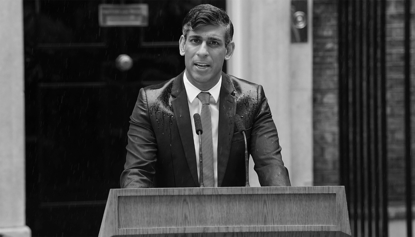British Prime Minister Rishi Sunak makes a statement outside 10 Downing Street on 22 May 2024, after calling a general election for 4 July.