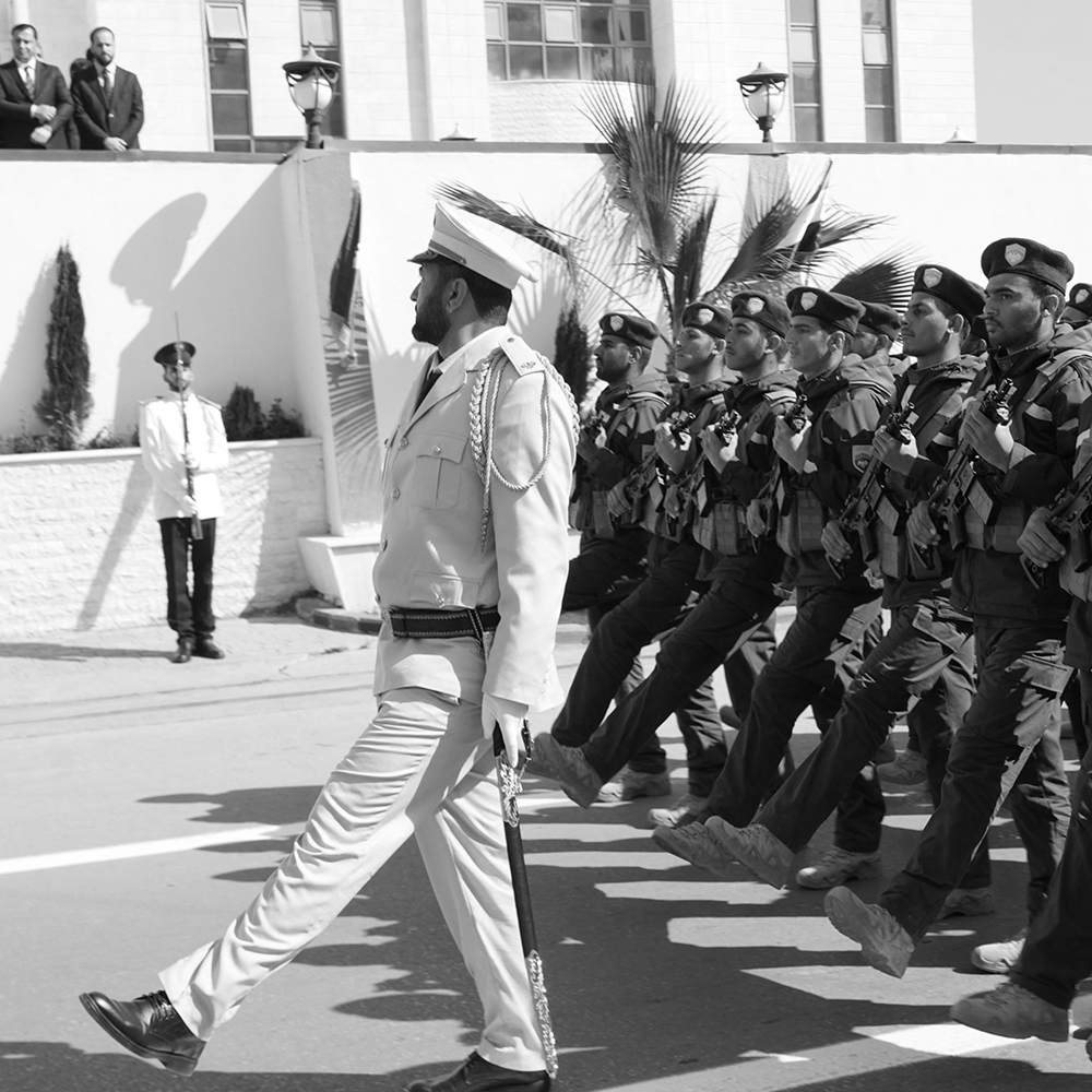 Newly recruited police officers marching in front of the Syrian Ministry of the Interior, on 17 March 2026.