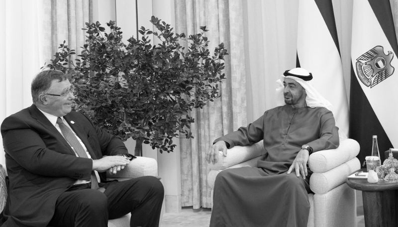 TotalEnergies chairman Patrick Pouyanné with UAE President Mohamed bin Zayed al-Nahyan in Abu Dhabi, on 10 July 2024.