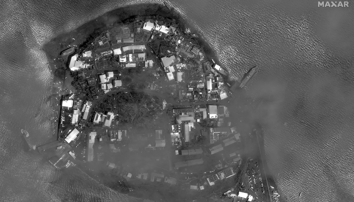 A satellite image released by Maxar Technologies of Dzaoudzi port, on the French overseas territory of Mayotte on 16 December 2024 after cyclone Chido hit the archipelago. 