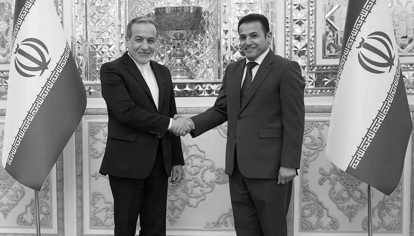 Iraq's national security adviser Qasim al-Arajii (right) with Iran's deputy foreign minister Abbas Araghchi in Tehran on 10 November 2024.