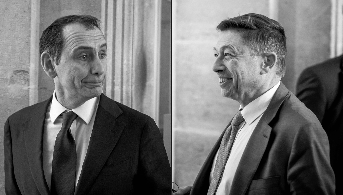 National Rally MP Laurent Jacobelli and The Republicans MP Jean-Louis Thériot.