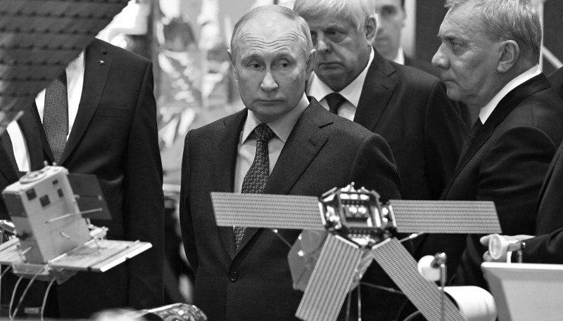 Russian President Vladimir Putin and Roscosmos Director Yuri Borisov visit the Energia rocket and space company centre in Korolyov, near Moscow, on 26 October 2023.