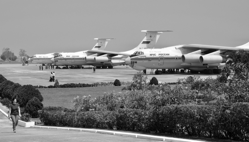 Russian cargo planes at Naypyidaw International Airport in Myanmar.