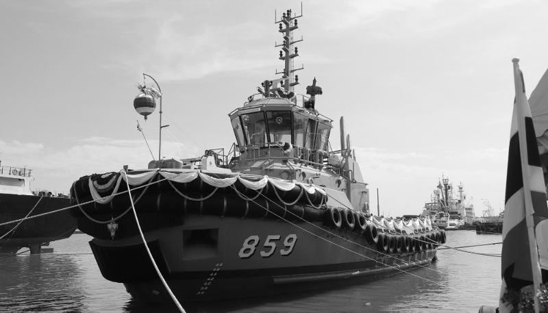 Launch ceremony for the Royal Thai Navy frigate HTMS Tachai, at a dock in Samut Prakan's Phra Samut Chedi on 25 January 2023. The navy plans to acquire four additional frigates in 2026 and 2027.
