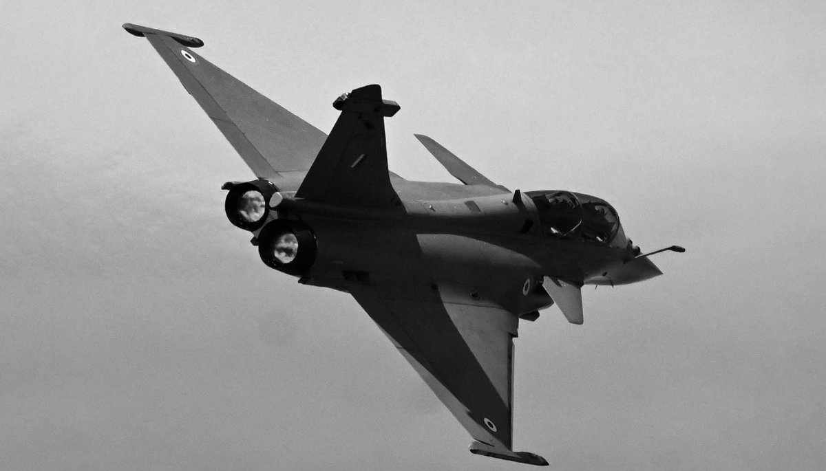 A Rafale fighter jet during the dress rehearsal for Aero India 2023 in Bengaluru, 11 February 2023. 
