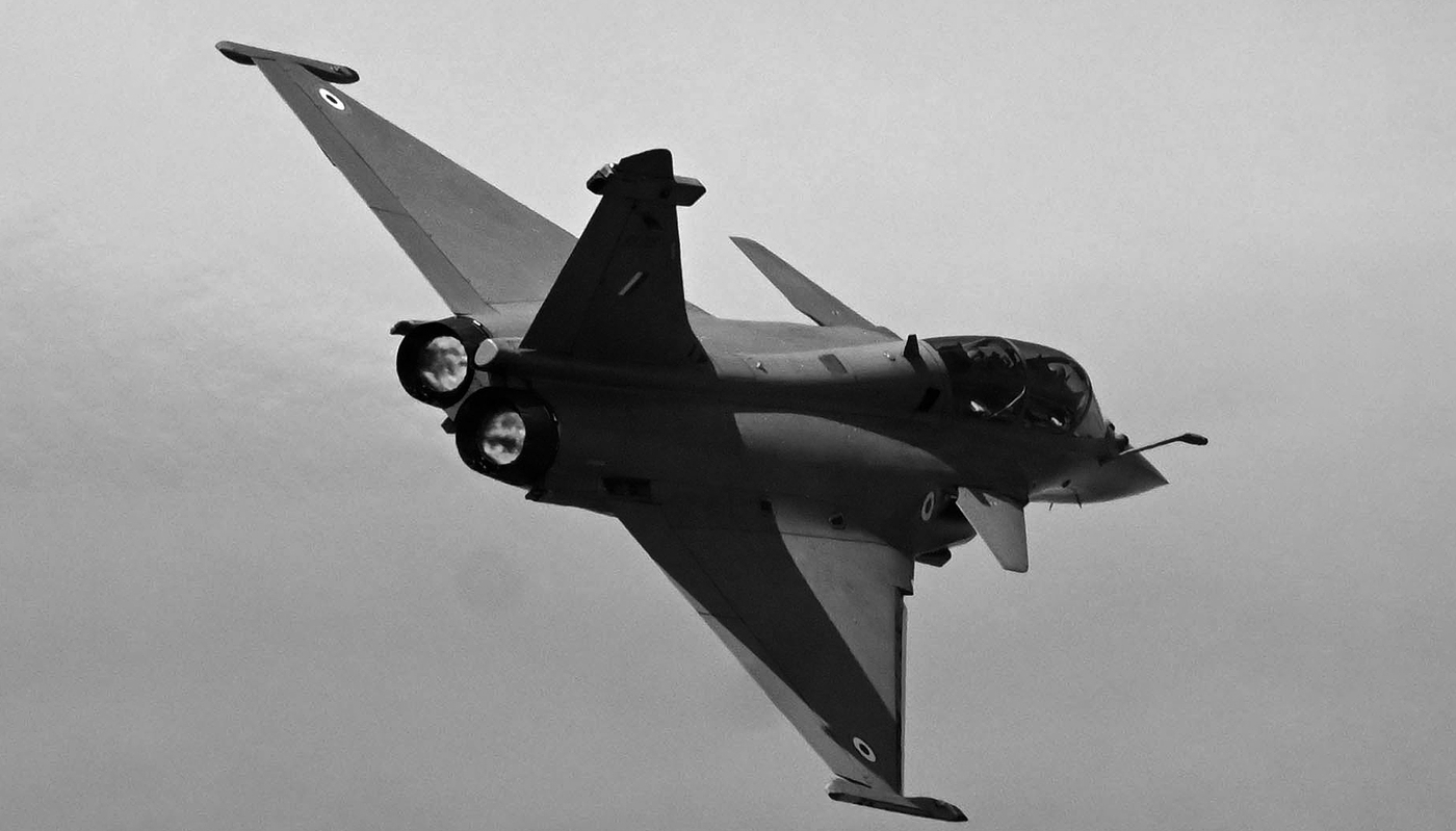 A Rafale fighter jet during the dress rehearsal for Aero India 2023 in Bengaluru, 11 February 2023.