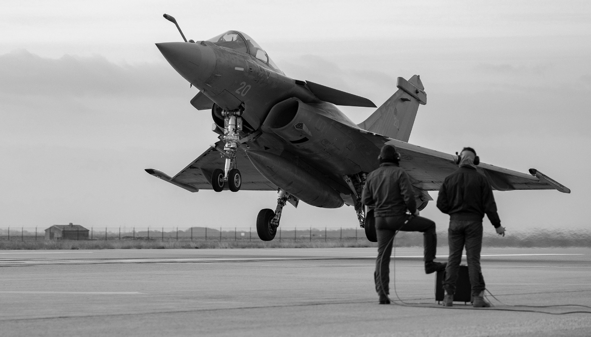 A Dassault Rafale Marine during training at Landivisiau in Brittany, France, on 20 January 2024.
