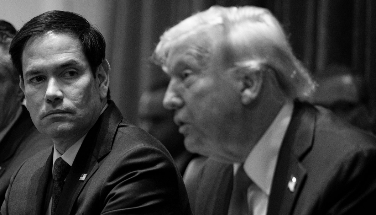 US Secretary of State Marco Rubio and President Donald Trump during a cabinet meeting at the White House in Washington, DC, 26 February 2025.