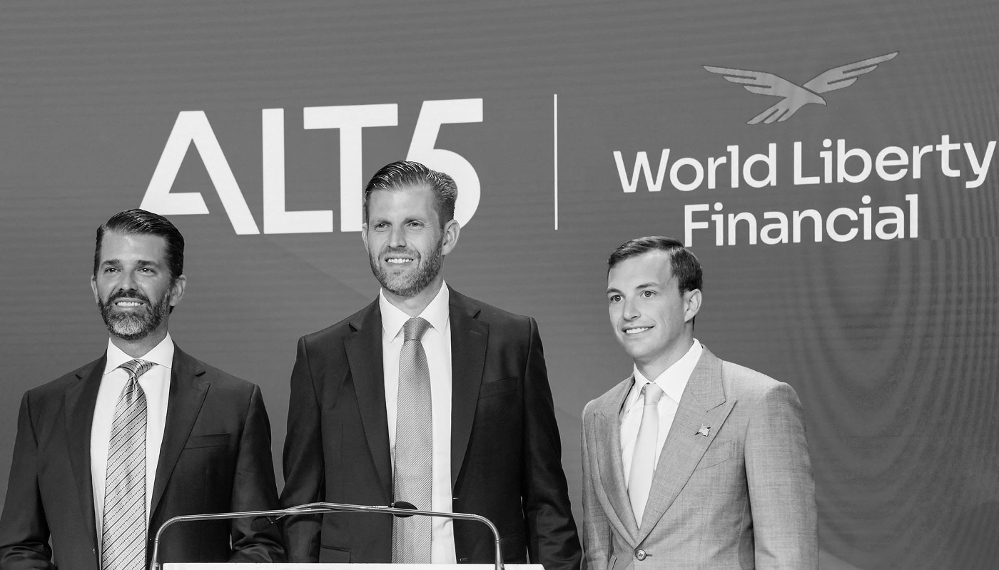 World Liberty Financial co-founder and CEO Zach Witkoff (R), Donald Trump Jr. and Eric Trump (L) in New York, 13 August 2025.