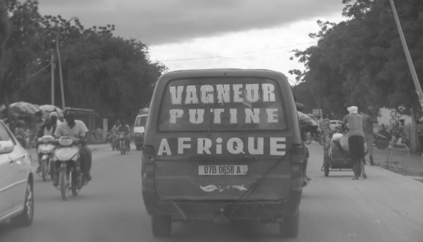 A minibus with an inscription making reference to Russian President Vladimir Putin and the Russian paramilitary group Wagner, in N'Djamena, Chad, on 3 September 2024.
