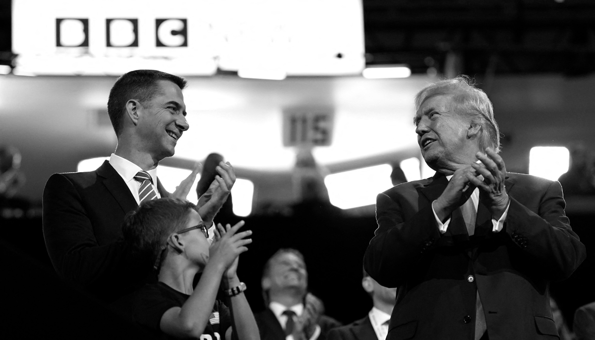 Republican Senator Tom Cotton and US President-elect Donald Trump.
